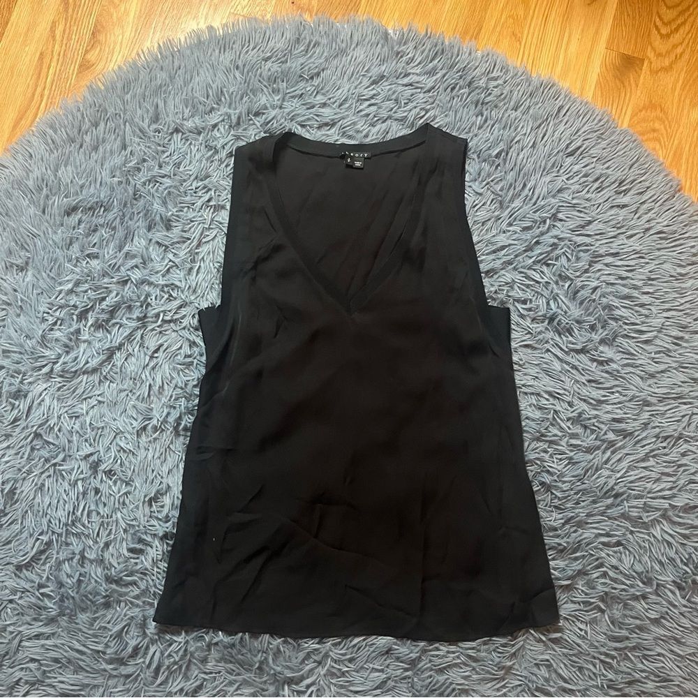 Theory Black 100% Silk Deep V-Neck Blouse Top Size S